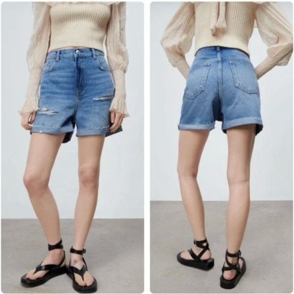 NWT Zara 90s Bermuda Shorts in Tampa Blue - Picture 1 of 6